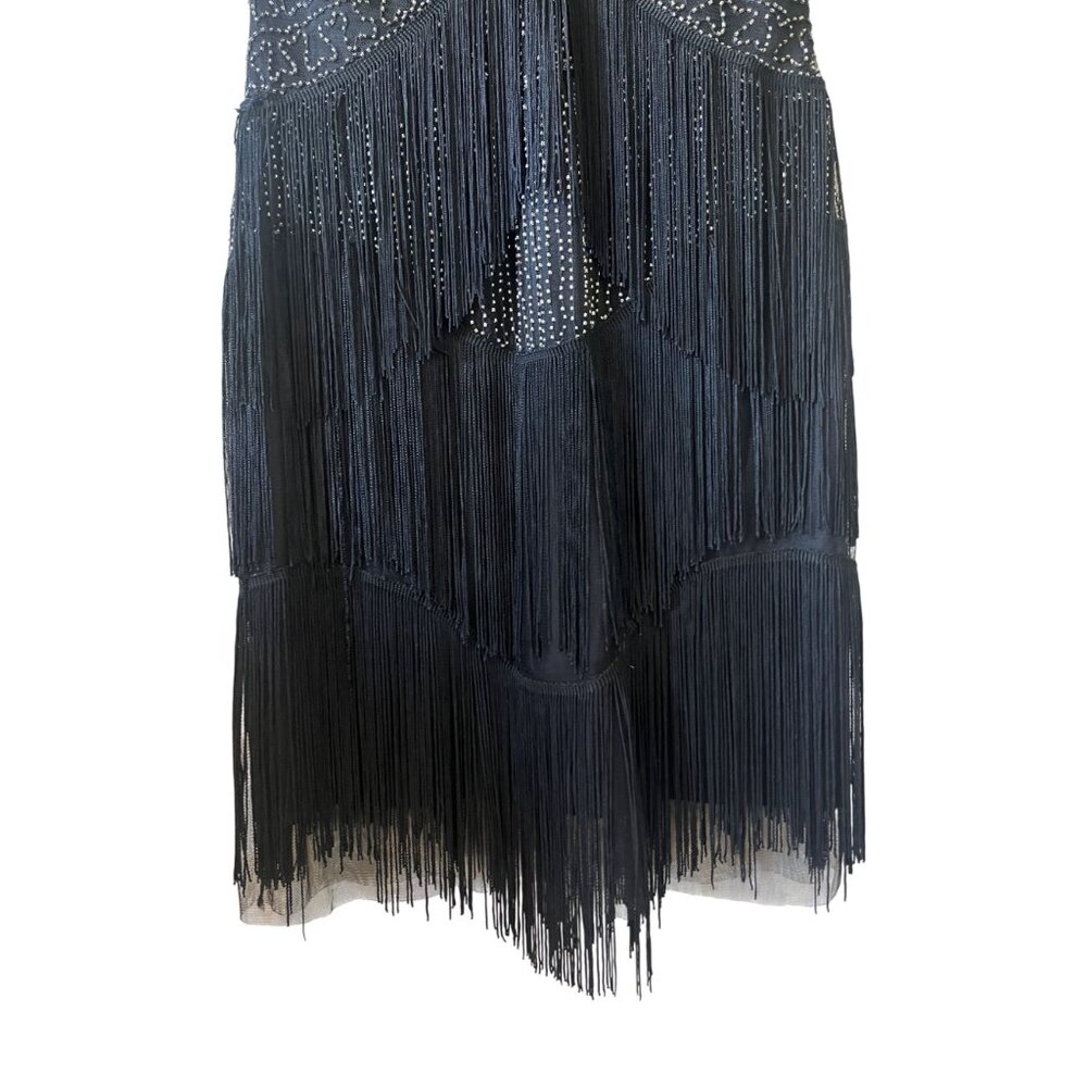 Unique Vintage 1920s Black Beaded Flapper Dress L - Picture 5 of 10